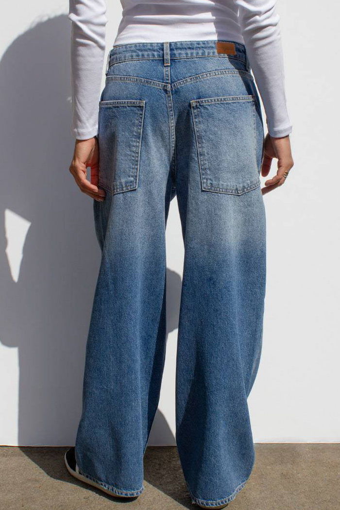 High Waist Vintage Wash Straight Leg Jeans