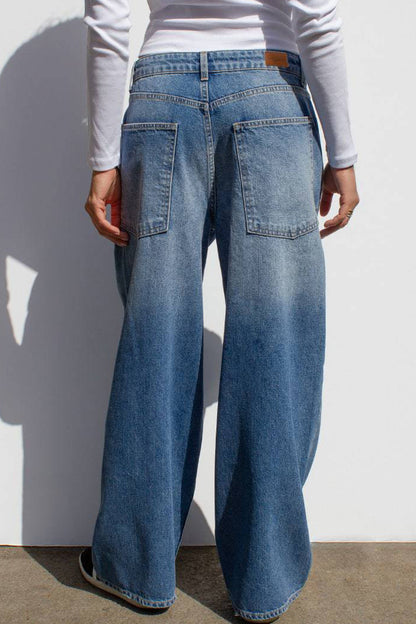 High Waist Vintage Wash Straight Leg Jeans