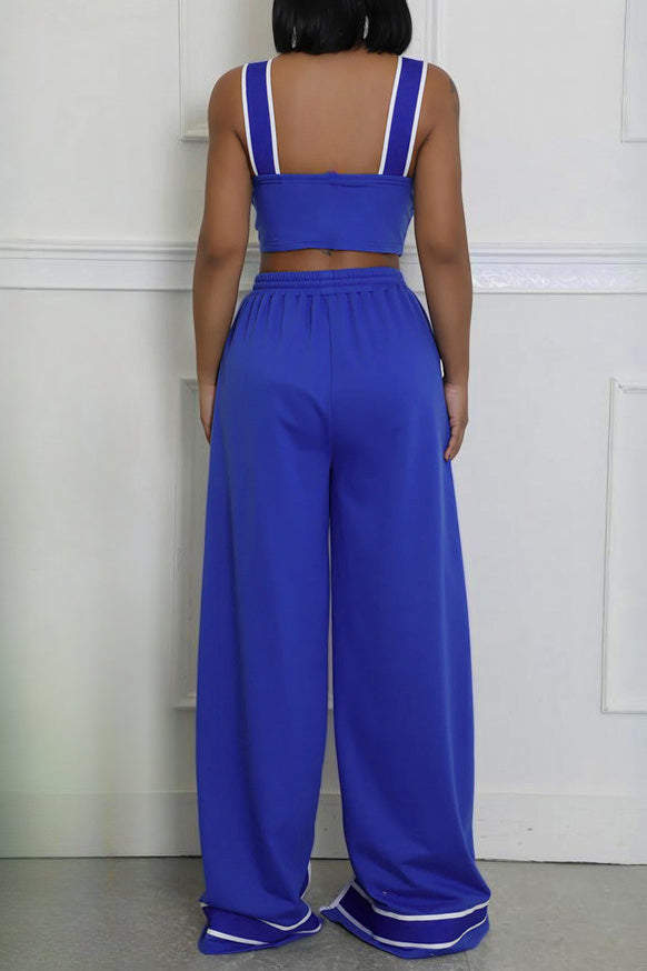 Stretch Sling Crop Vest Slit Wide Leg Pants Set
