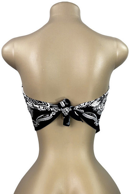 Printed Strapless Scarf Top with Tie Back