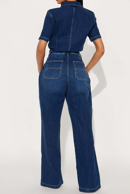 Denim Button-Front Carpenter Jumpsuit