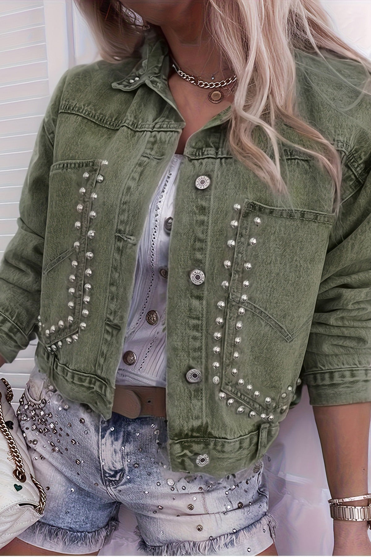 Rivet Studded Pocketed Denim Jacket