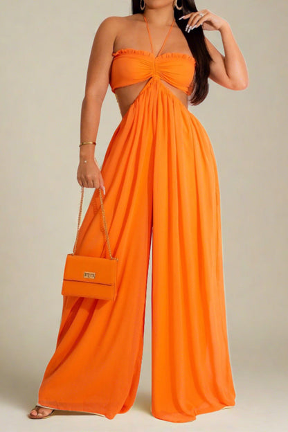 Wide Leg Flared Jumpsuit