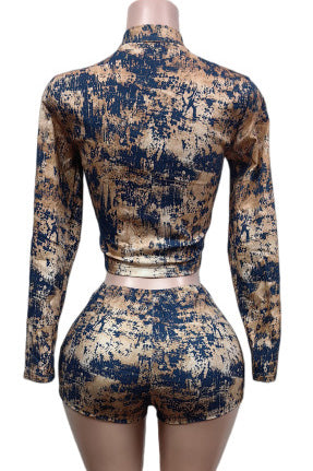 Abstract-Print Zip Jacket & Shorts Set