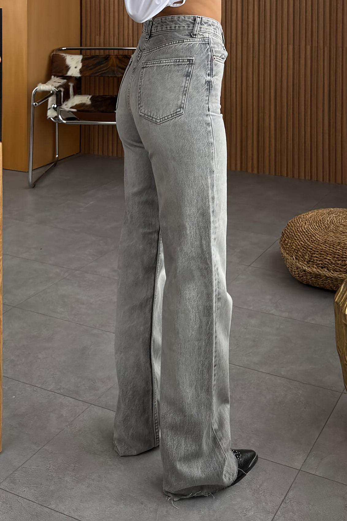 High Waist Washed Straight Leg Jeans