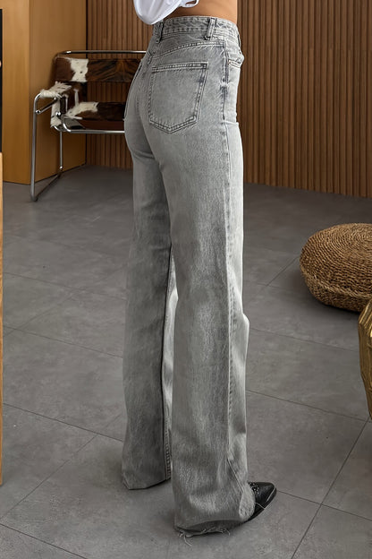 High Waist Washed Straight Leg Jeans