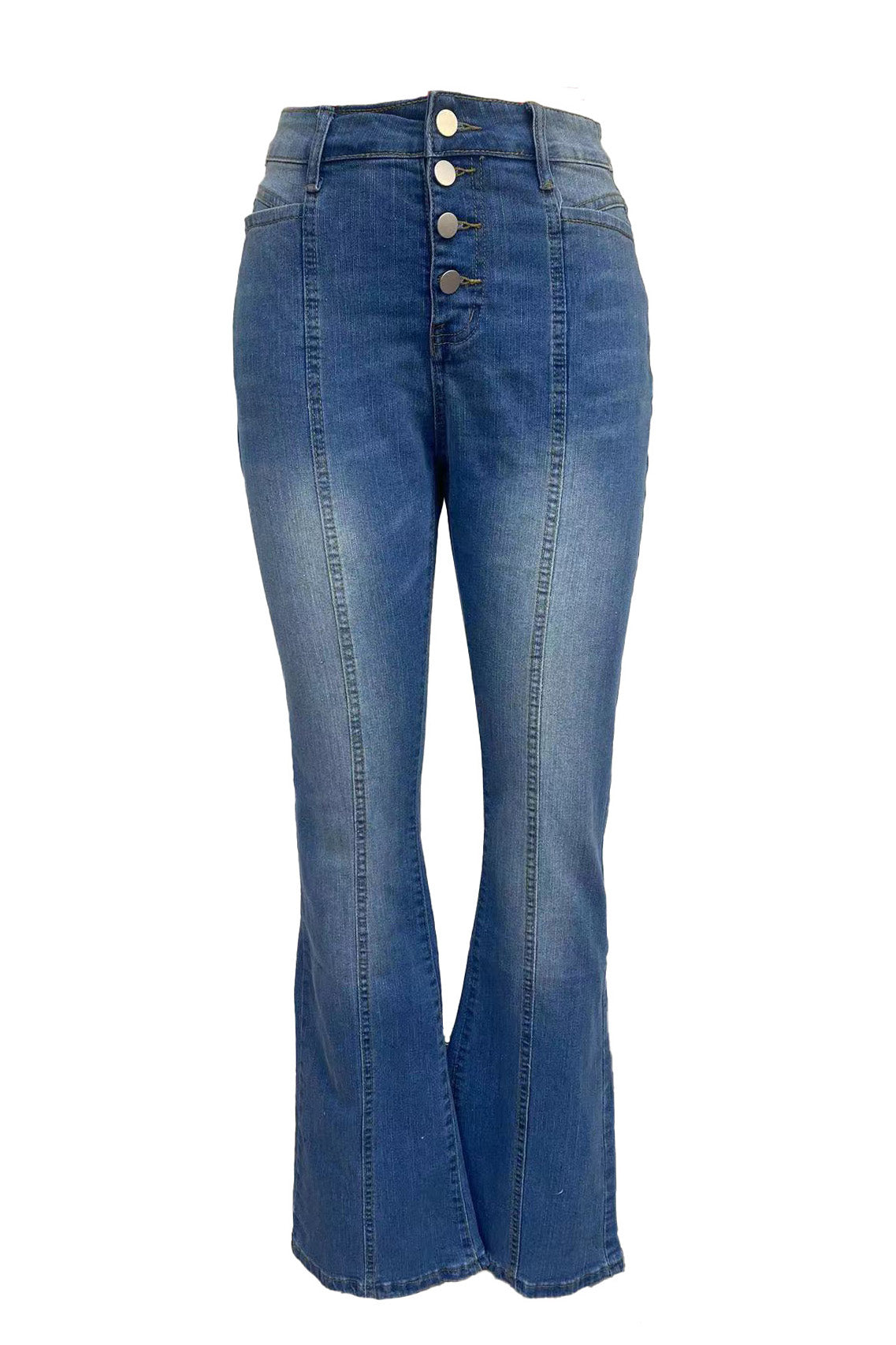 High-Rise Button-Fly Flare Leg Jeans