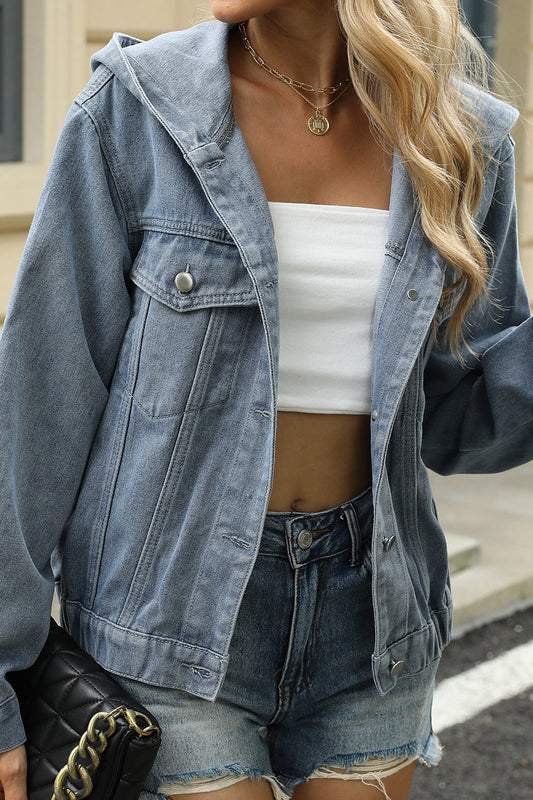 Hooded Button Down Denim Jacket