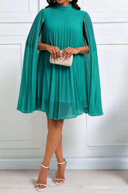 Pleated Cape Sleeve A Line Midi Dress