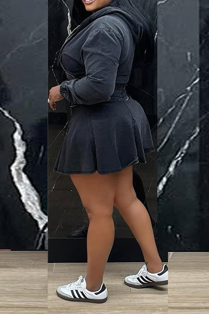 Casual Washed Denim Skirt Set