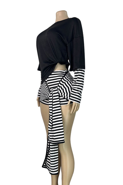 Layered-Look Stripe Top & Tie-Waist Shorts Set