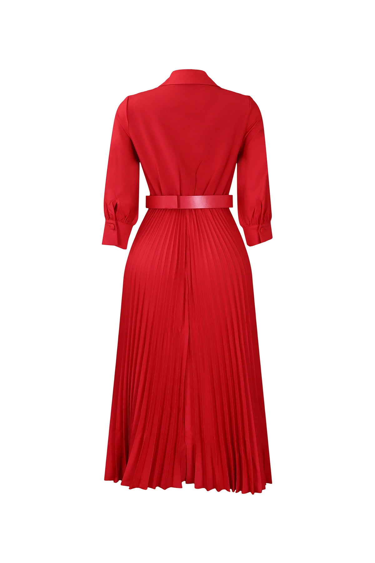 Plus Size Long Sleeve V-Neck Pleated Maxi Dresses