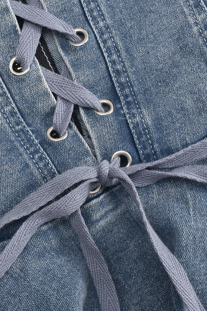 Sweet Denim Corset Flare Mini Dress