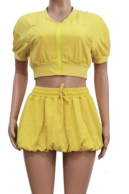 Zipper Crop Top and Lantern Skirt Set