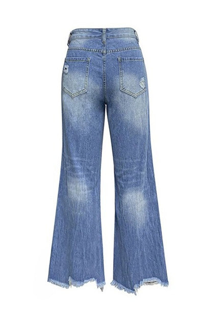 High Waist Distressed Raw Hem Cropped Jeans