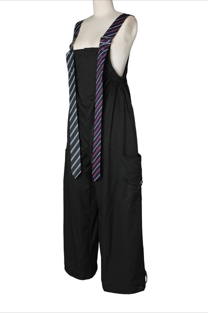 Wide-Leg Cargo Overalls with Buckle Straps