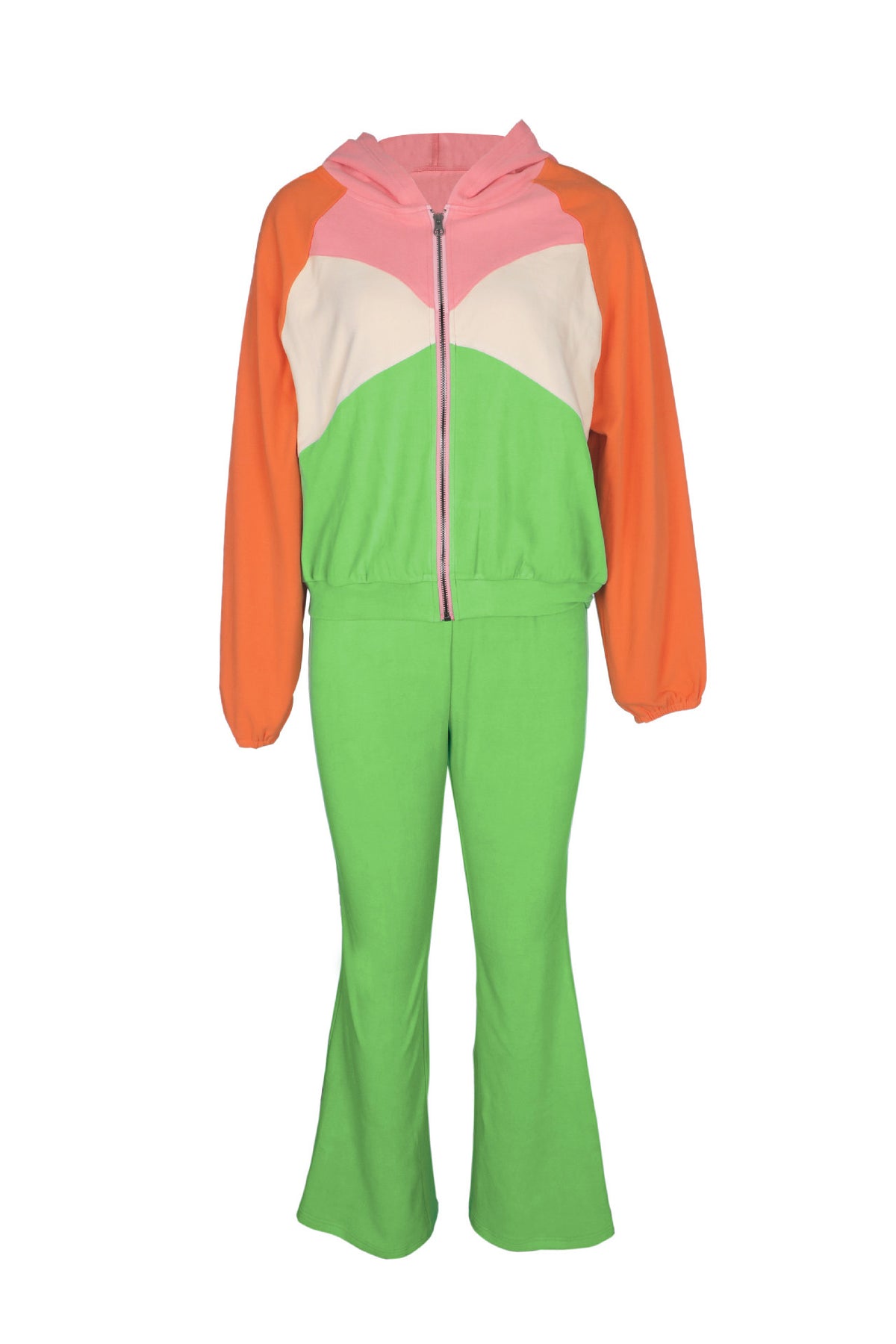 Zip-Front Contrast Panel Track Pants Set