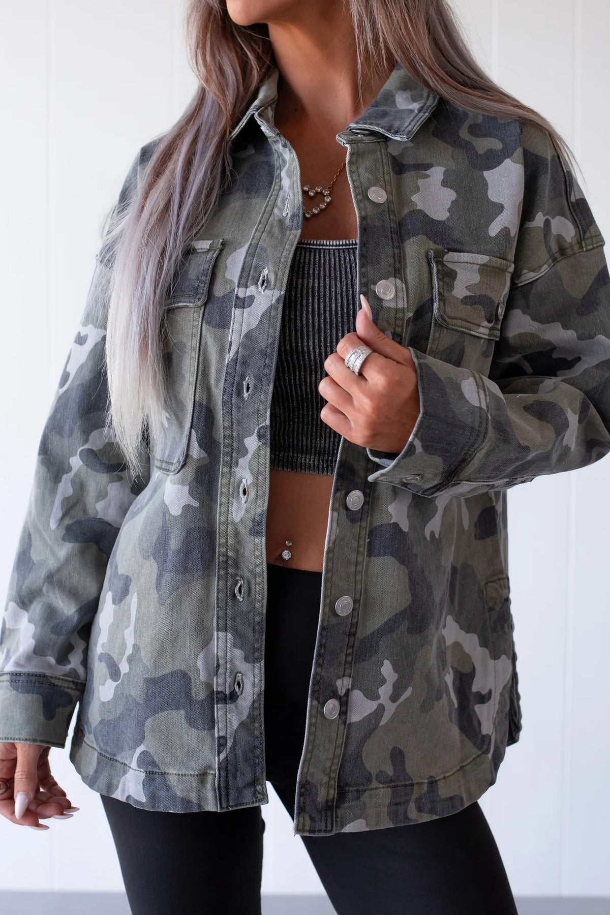 Oversized Camo Print Utility Jacket