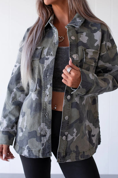 Oversized Camo Print Utility Jacket