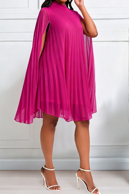 Pleated Cape Sleeve A Line Midi Dress