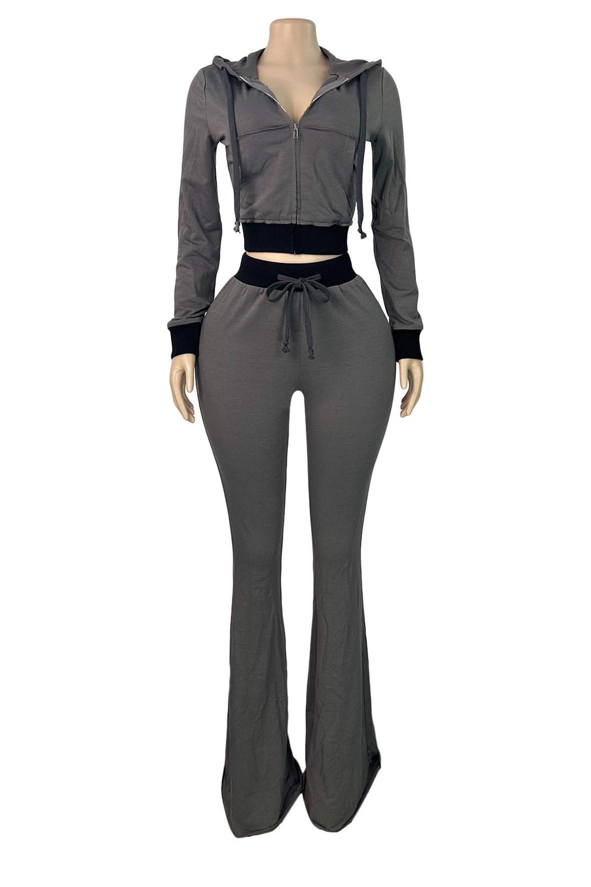 Contrast-Trim Zip Hoodie & Flare Pants Set