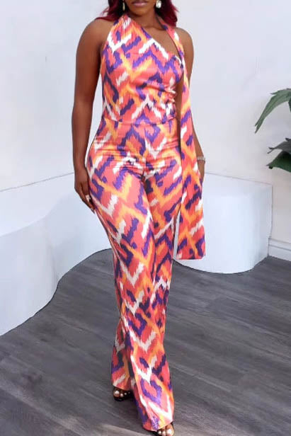 Elastic Slim-Fit Printed Wide-Leg Jumpsuit