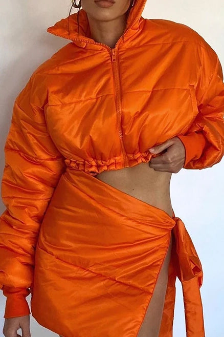 Bubble Parka Coat Mini Skirt Warm Jacket Set