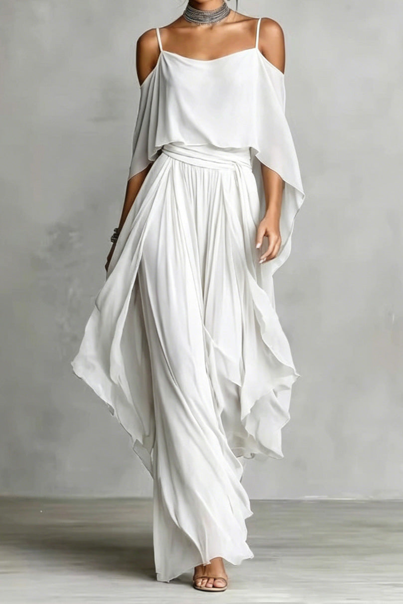Draped Cold Shoulder Palazzo Pant Set