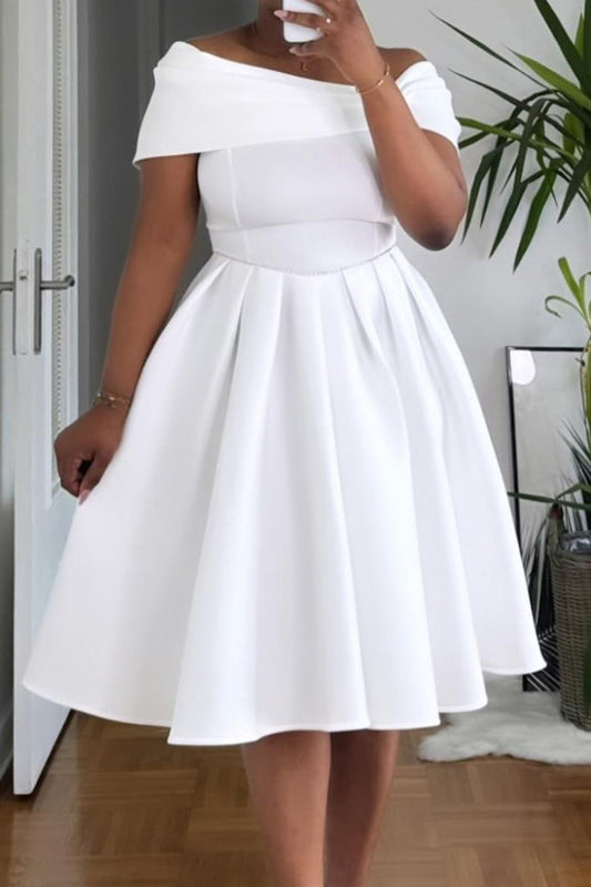 Off-Shoulder Fit & Flare Midi Dress