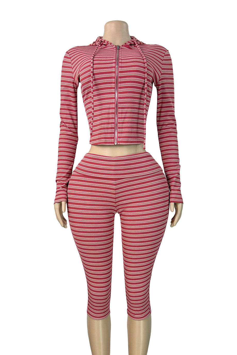Striped Zip Hoodie & Foldover Capri Pants Set