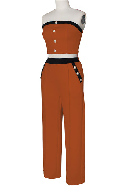 Wide-Leg Pant Suit with Wrap Detail Top