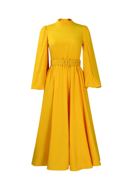 High Neck Puff Sleeve Evening Large Hem Dresses