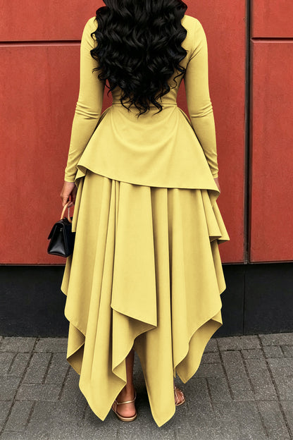 Long-Sleeve Ruffle Hem High-Low Dress