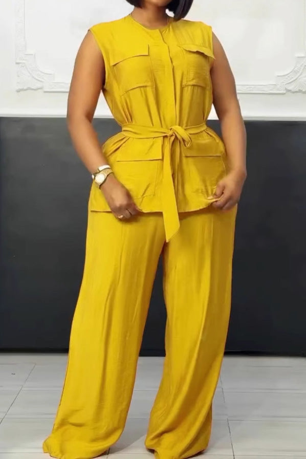 Sleeveless Tie Vest & Wide Leg Pants 2-Piece Set