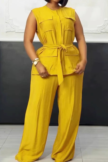 Sleeveless Tie Vest & Wide Leg Pants 2-Piece Set