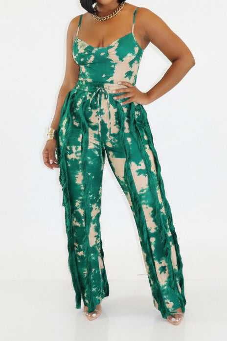 Abstract Print Fringe Cami & Pants Set