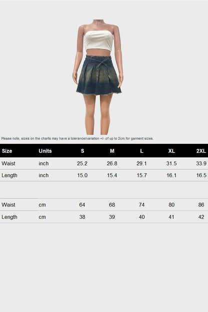 Pleated Denim Mini Skirt