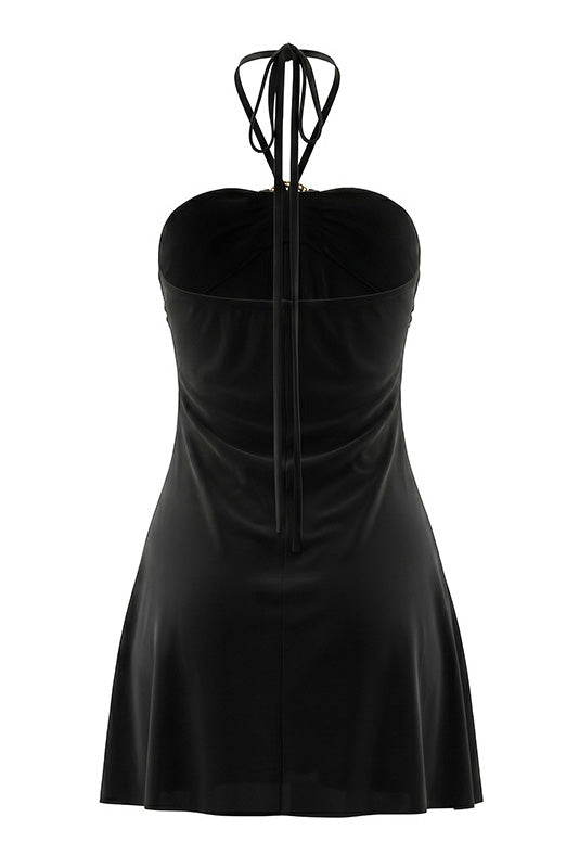 Draped Halter Hardware Mini Dress
