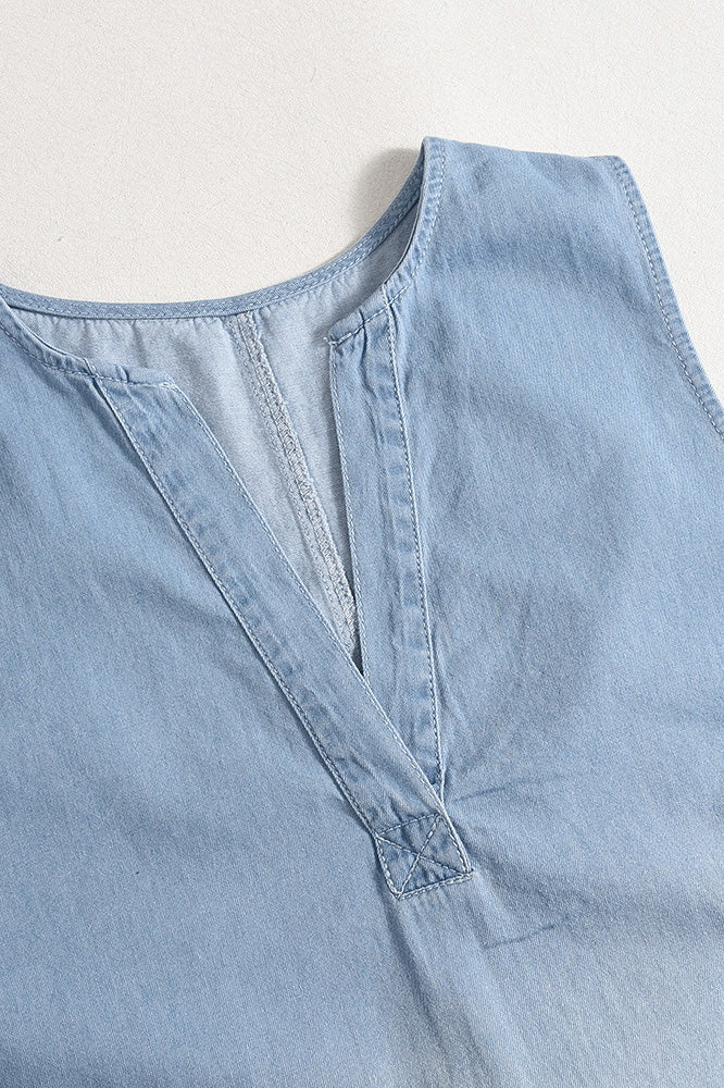 V Neck Sleeveless Denim Dress