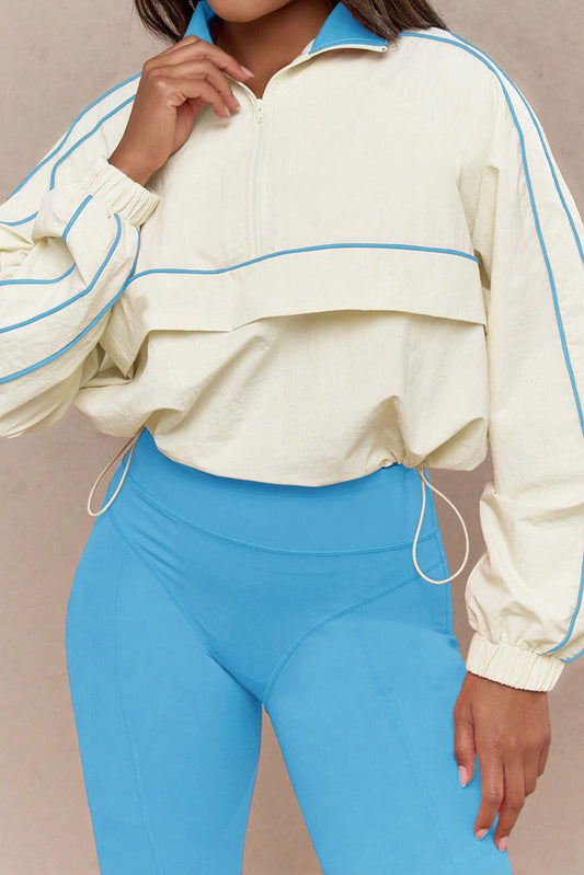 Drawstring Waist Nylon Top & Yoga Pants Activewear Set