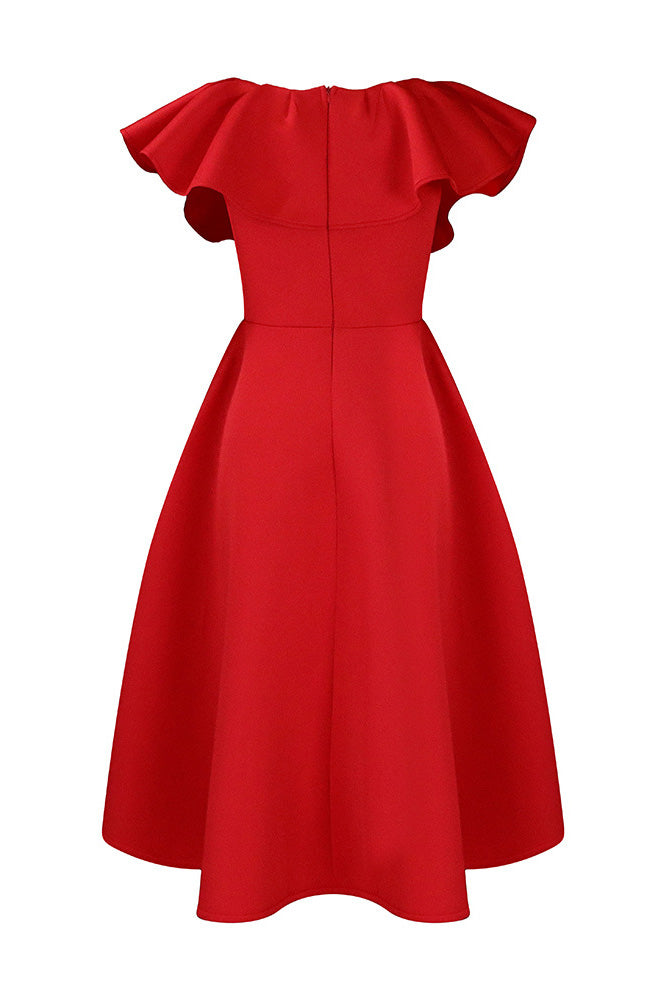 Ruffle Trim Short Sleeve A Line Dress