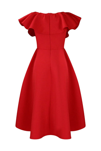 Ruffle Trim Short Sleeve A Line Dress
