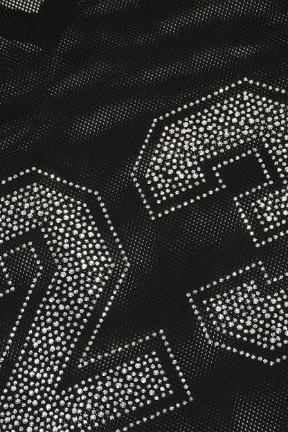 Sheer Mesh Split Rhinestone Top