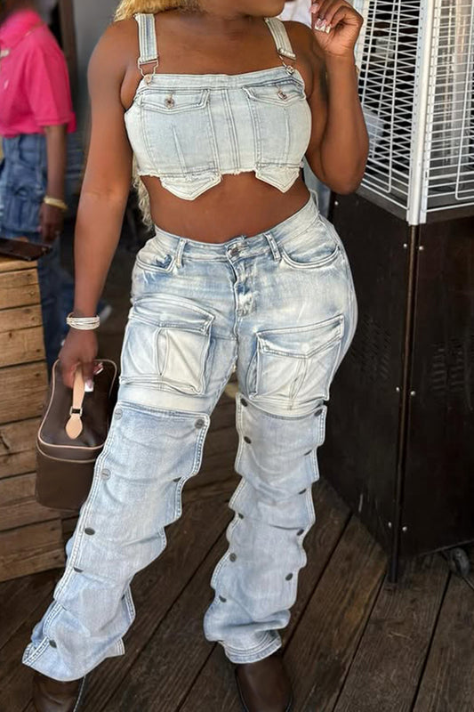 Street Style Utility Pocket Straight Jeans