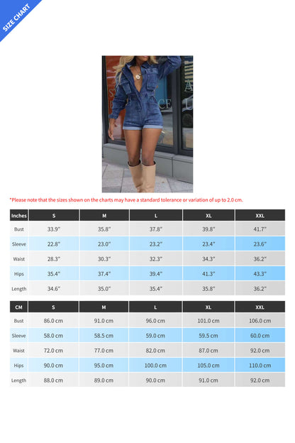 Washed Denim Long Sleeve Romper