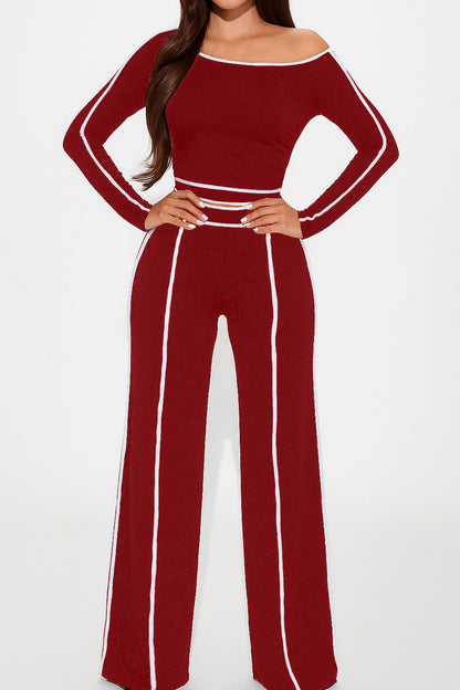 One Shoulder Top and Wide Leg Pants Set