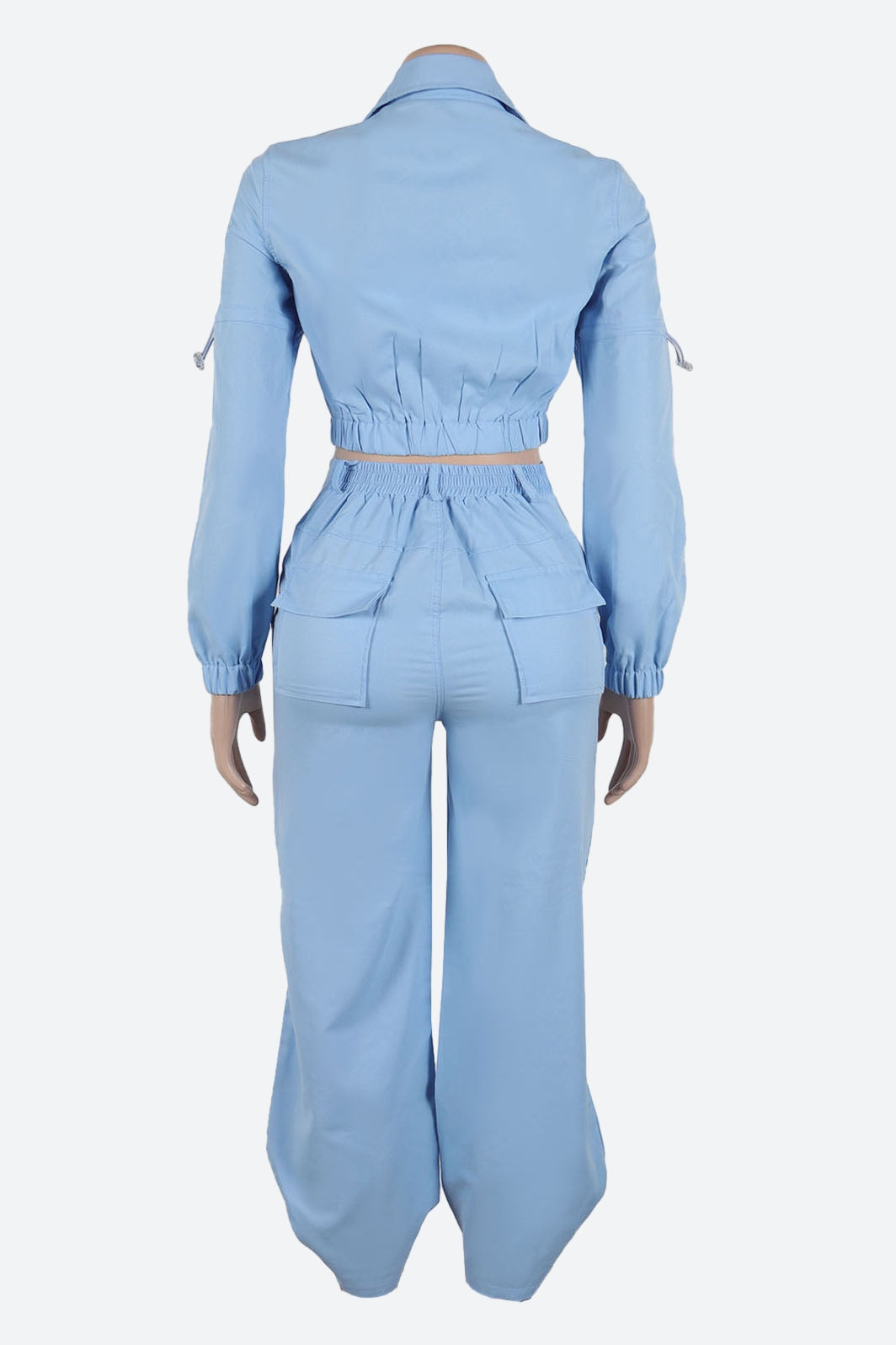 Long Sleeve Crop Jacket Pocket Cargo Pants Set