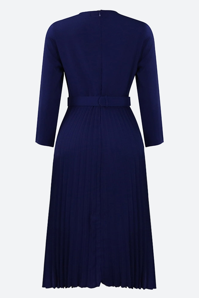 Elegant Pleated Career Solid Dress