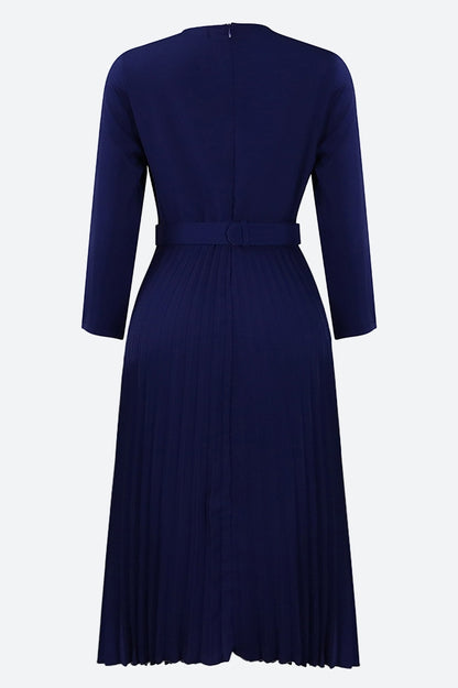 Elegant Pleated Career Solid Dress