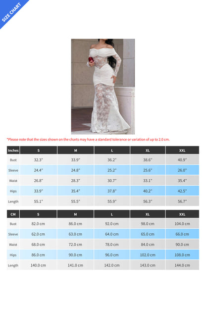 Off-Shoulder Ruched Lace Maxi Dress